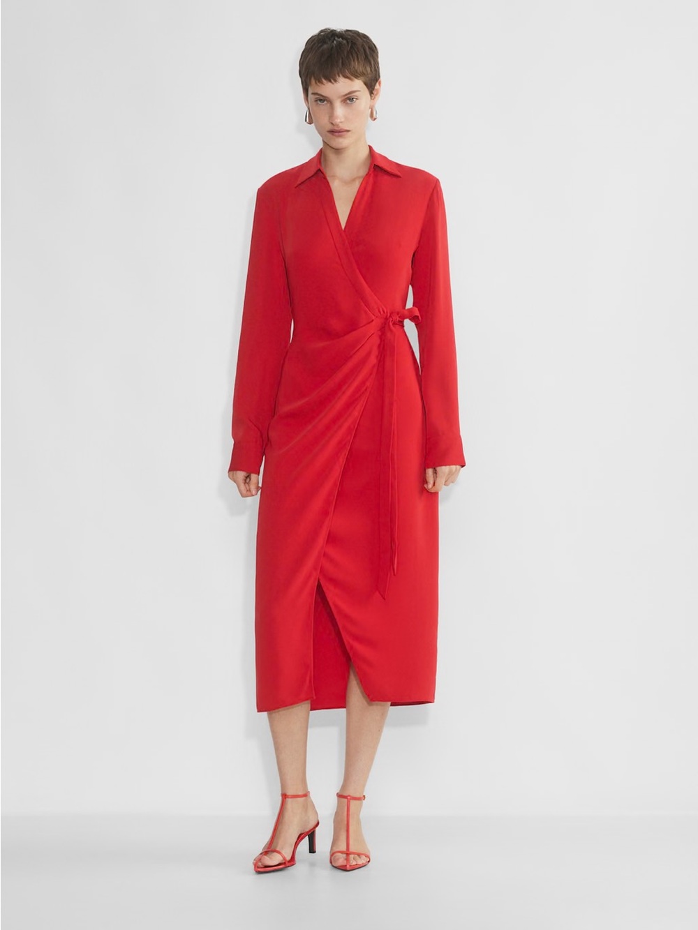 Aritzia Red Wrap Midi Petra Dress